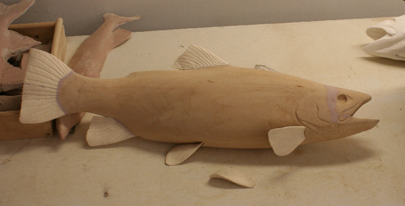 FINS IN PROPER PLACE WITH HEAD DETAILS AND INSIDE MOUTH CARVED